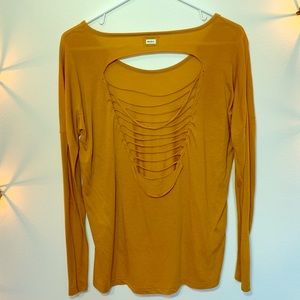 Ripped burnt yellow long sleeve shirt